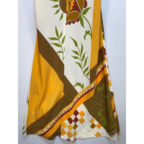 RUNVS Women's Long Maxi Dress Size S Multi Leaf Patchwork Sleeveless Back Tie - Picture 11 of 13